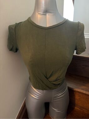 Cozy Casual Olive Green Front-Twist Crop Top